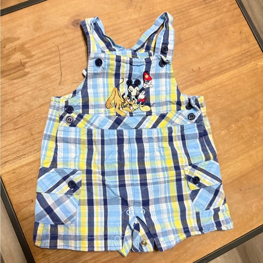 Vintage Plaid Blue and Yellow Kids Overalls - Picture 2 of 4